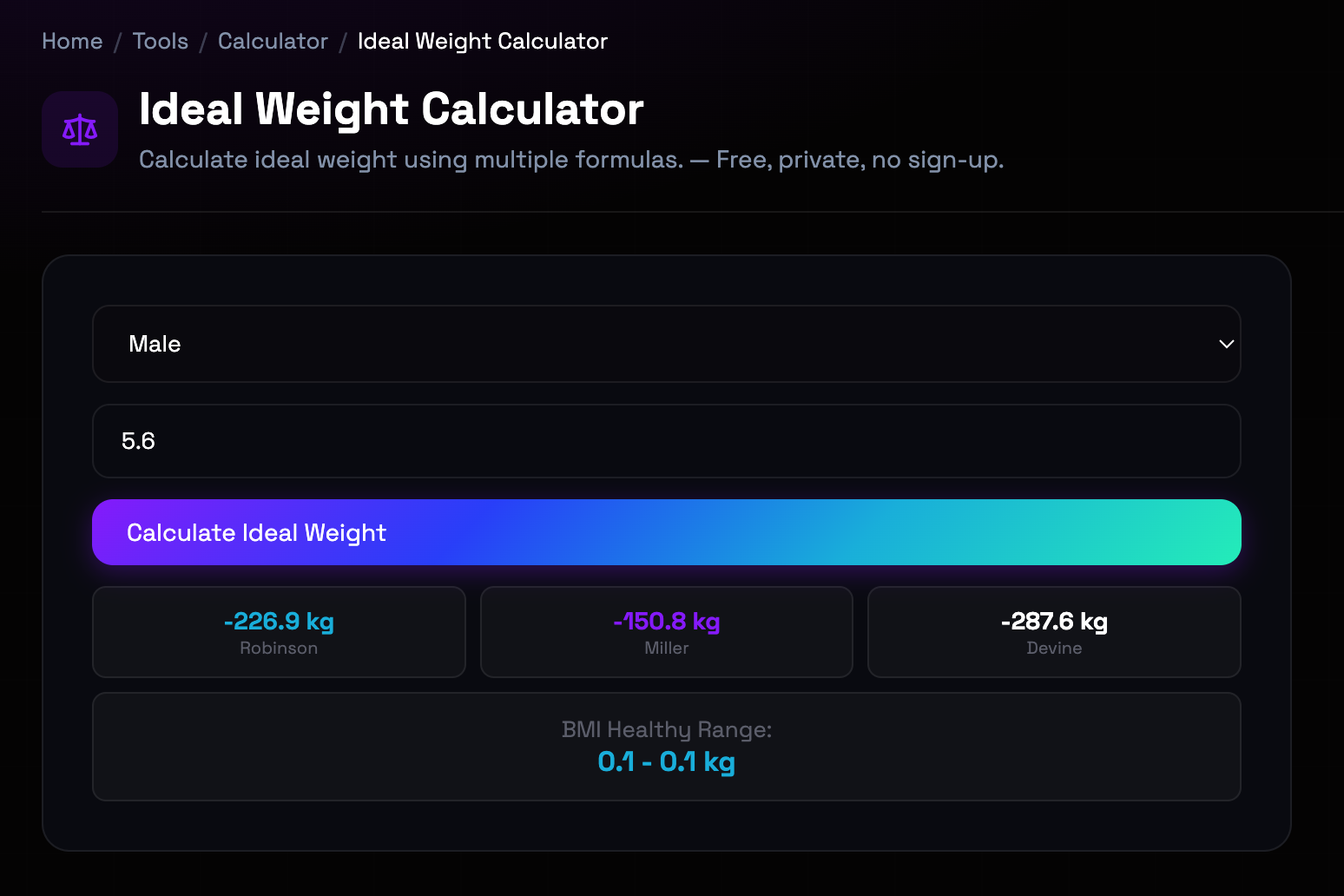 How to use Ideal Weight Calculator online — free, fast, and private